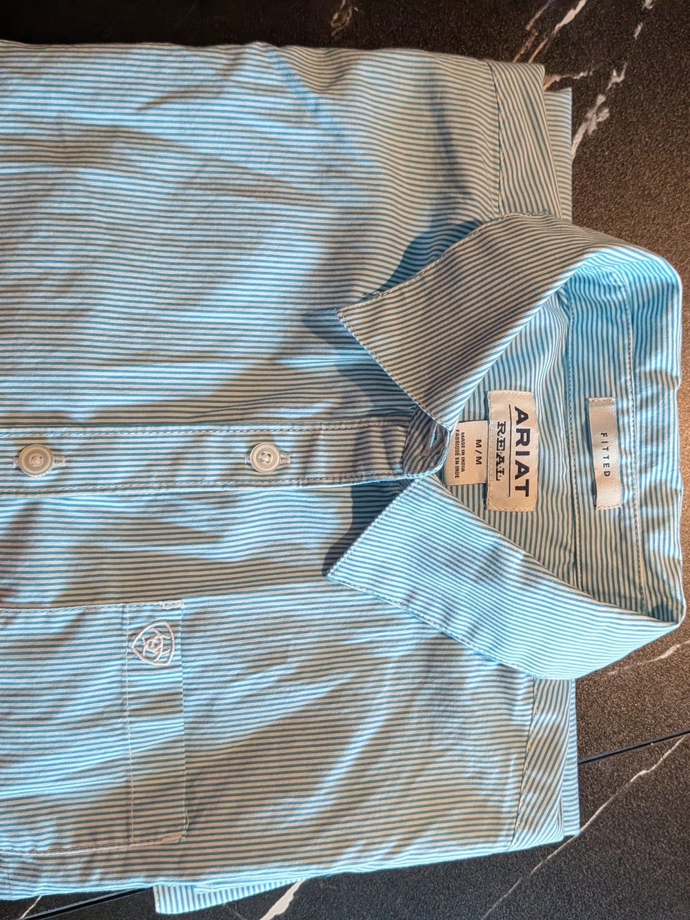 Ariat Light Blue and White Striped Casual Button-Down Shirt - Picture 9 of 9